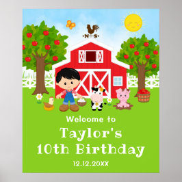 Farm Red Barn Black Hair Boy Geburtstag Willkommen Poster
