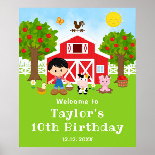 Farm Red Barn Black Hair Boy Geburtstag Willkommen Poster
