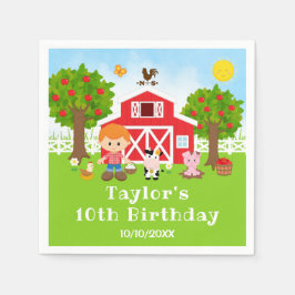 Farm Red Barn Red Hair Boy Birthday Party Serviette