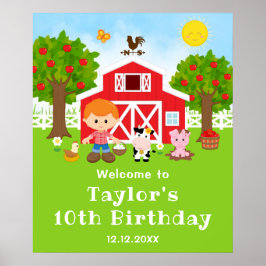 Farm Red Barn Red Hair Boy Geburtstag Willkommen Poster