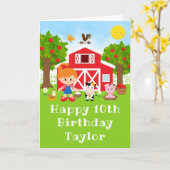Farm Red Barn Red Hair Girl Happy Birthday Karte (Gelbe Blume)