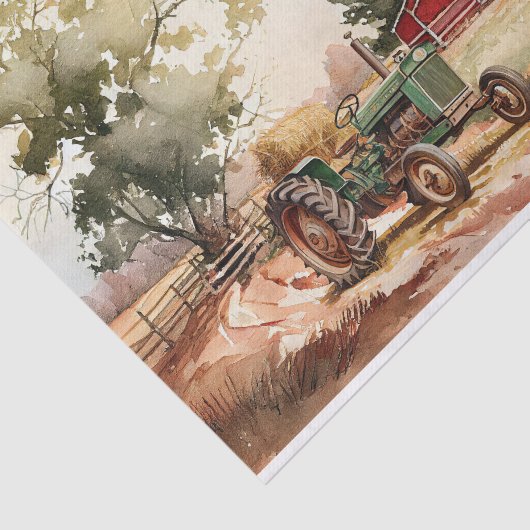 Farm Red Barn Traktor Landschaft Seidenpapier (Ausschnitt)