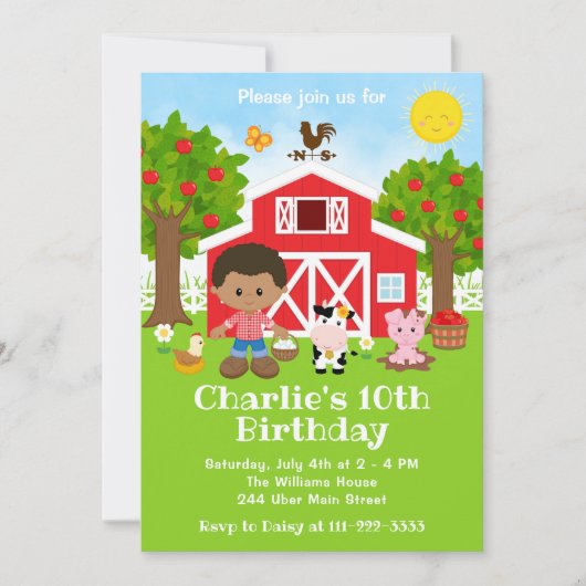 Farm Red Barnyard Birthday Afroamerikaner Einladung (Vorderseite)