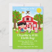 Farm Red Barnyard Birthday Black Hair Girl Einladung (Vorderseite)