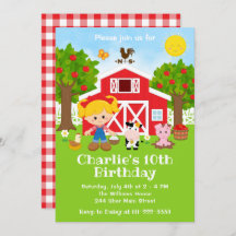 Farm Red Barnyard Birthday Blonde Hair Girl