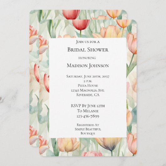 Farm Red Yellow Tulip Blume Brautparty Einladung (Vorne/Hinten)