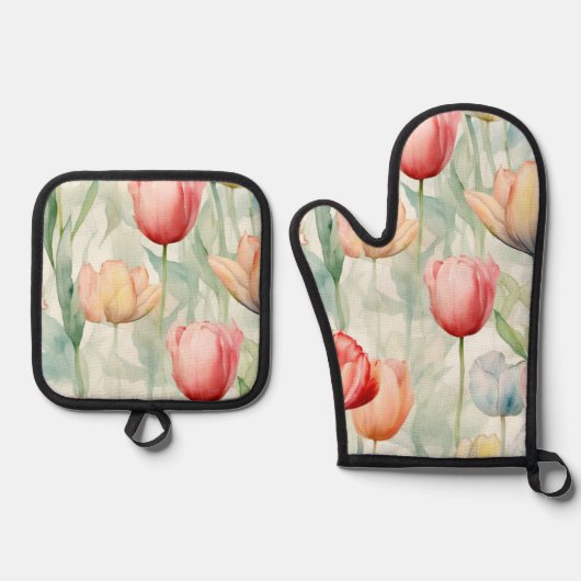 Farm Red Yellow Tulip Blume Brautparty Ofenhandschuh & Topflappen-Set (Vorderseite)