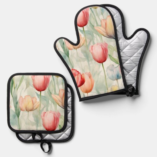 Farm Red Yellow Tulip Blume Brautparty Ofenhandschuh & Topflappen-Set (Vorderseite/Rückseite)
