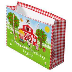 Farm Roter Scheune Blondes Haar Junge Alles Gute z Große Geschenktüte