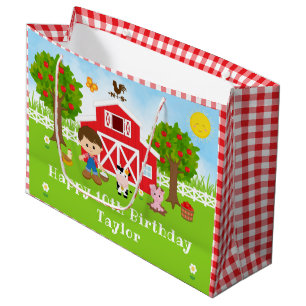 Farm Roter Stall Braunes Haar Junge Alles Gute zum Große Geschenktüte