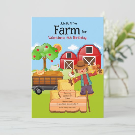 Farm Scarecrow Geburtstag Einladung (Stehend Vorderseite)