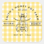Farm shop honey jar label small business quadratischer aufkleber (Vorderseite)
