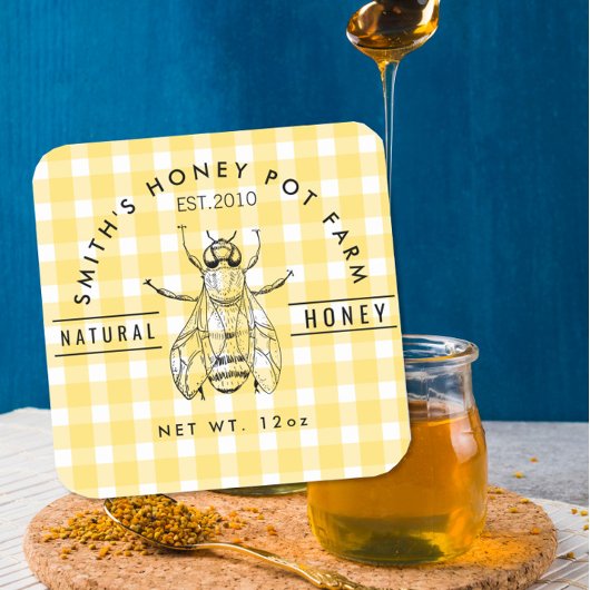 Farm shop honey jar label small business quadratischer aufkleber