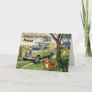 "FARM" Son Birthday Card mit Landrover Scene Karte