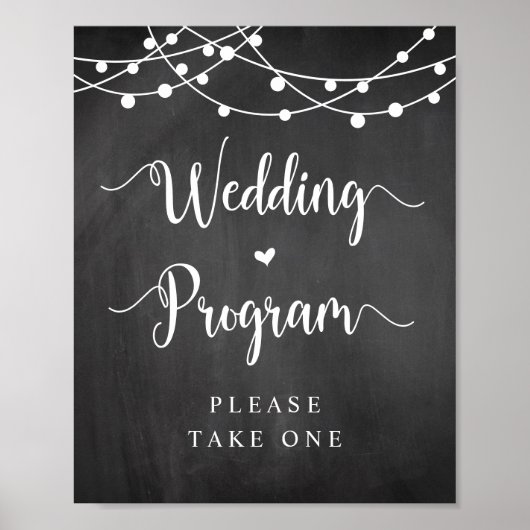 Farm String Lights, Chalkboard, Hochzeitsprogramm Poster (Vorne)