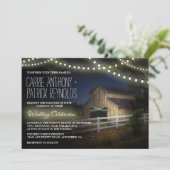 Farm String Lights Rustic Barn Wedding Einladungen (Stehend Vorderseite)