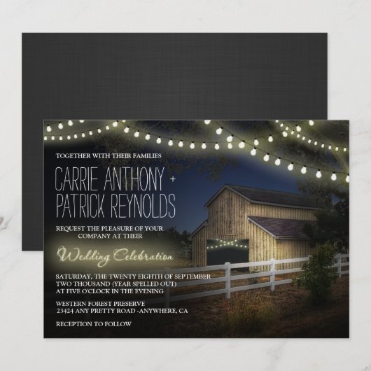 Farm String Lights Rustic Barn Wedding Einladungen (Vorne/Hinten)