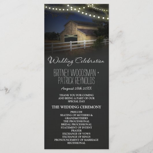 Farm String Lights Rustic Barn Wedding Programs Programm (Vorderseite)