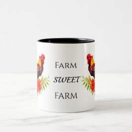 Farm Sweet Farm Floral Rooster Zwei-Tone-Kaffee-Mu Zweifarbige Tasse