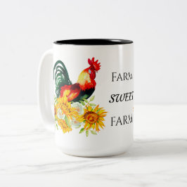 Farm Sweet Farm Floral Rooster Zweifarbige Tasse