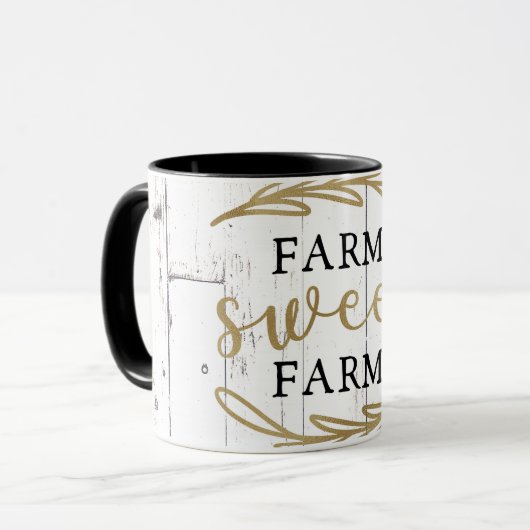 Farm Sweet Farm White Wood Country Bauernhof Tasse (Vorderseite Links)