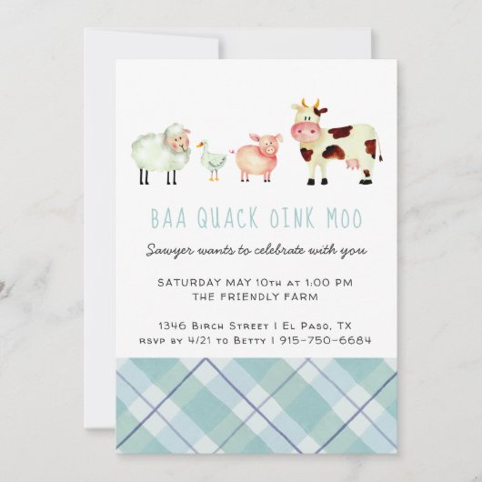 Farm Thema Geburtstagsparty Einladung (Vorderseite)
