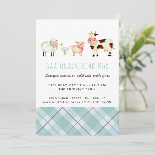Farm Thema Geburtstagsparty Einladung (Stehend Vorderseite)