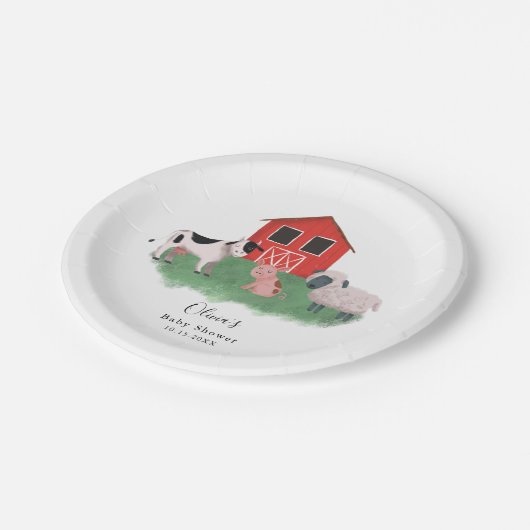 Farm Theme Babydusche Pappteller (Schrägansicht)