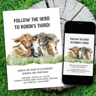 Farm Theme Folgen Sie der Herd 3. Geburtstag Einladung