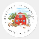 Farm Themed Birthday Party Danke Runder Aufkleber (Vorderseite)