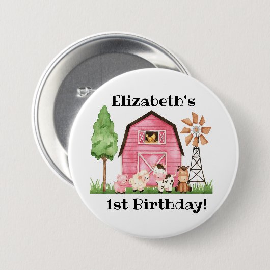 Farm Themed First Birthday - Name Button Button (Vorne & Hinten)