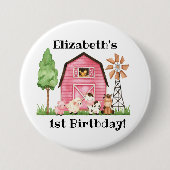 Farm Themed First Birthday - Name Button Button (Vorderseite)