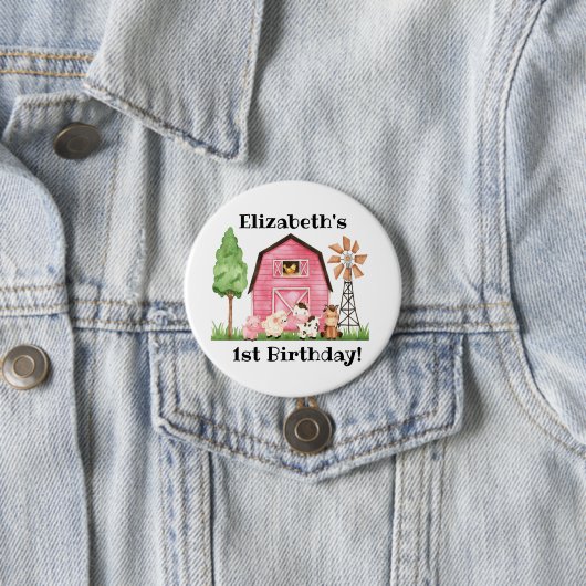 Farm Themed First Birthday - Name Button Button (Beispiel)