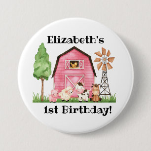 Farm Themed First Birthday - Name Button Button