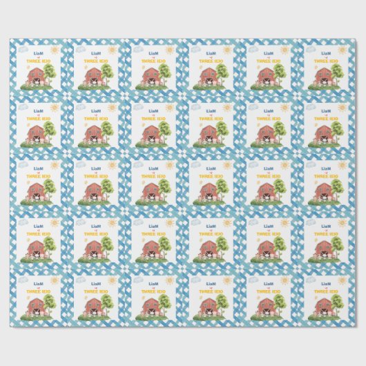 Farm Three I-E-I-O 3rd Birthday Geschenkpapier (Flach)