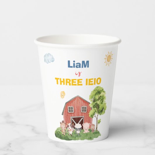 Farm Three I-E-I-O 3rd Birthday  Pappbecher (Rückseite)