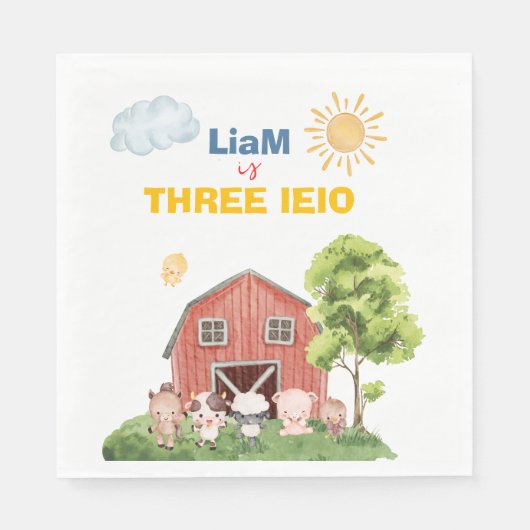 Farm Three I-E-I-O 3rd Birthday Serviette (Vorderseite)
