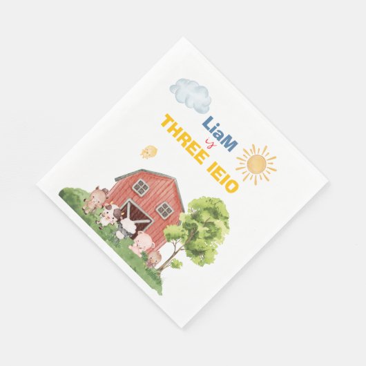 Farm Three I-E-I-O 3rd Birthday Serviette (Ecke)