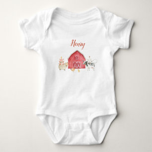 Farm-Tiere & Geburtstags-T-Shirt mit roter Scheune Baby Strampler