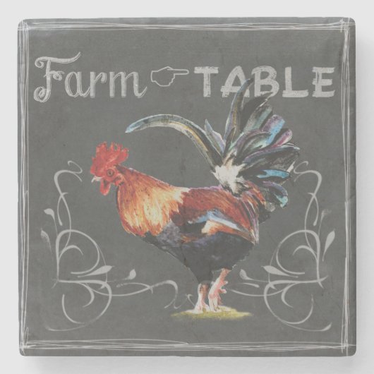 Farm-to-Table-Hahn Steinuntersetzer (Vorderseite)