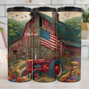 Farm Tractor Barn American Flag Thermosbecher