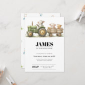 Farm Tractor Birthday Invitation | Barnyard Animal Karte (Vorderseite/Rückseite Beispiel)