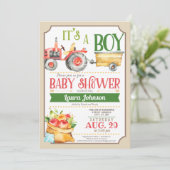 Farm Tractor Boy Baby Dusche Einladung (Stehend Vorderseite)