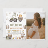Farm Tractor Boy Baby Dusche Foto Einladung (Vorderseite)