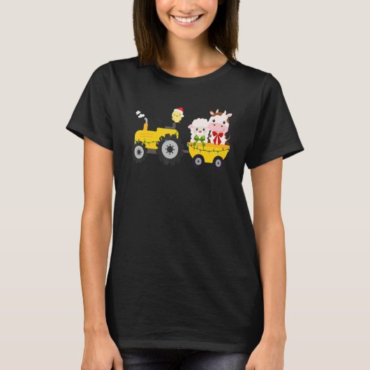 Farm Tractor Cow Sheep Chick Christmas Xmas Family T-Shirt (Vorderseite)