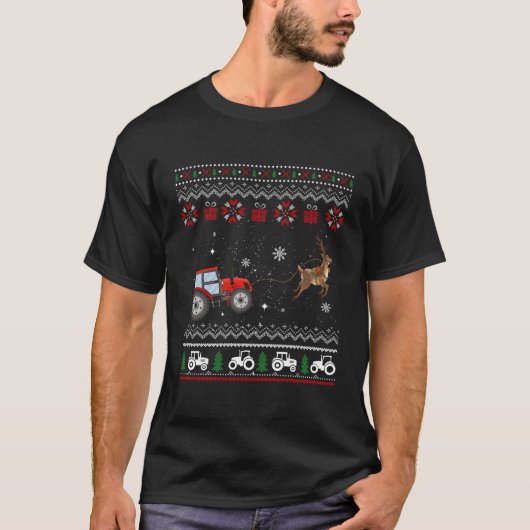 Farm Tractor Rentier Fun Ugge Weihnachts-Bauer Wi T-Shirt (Vorderseite)