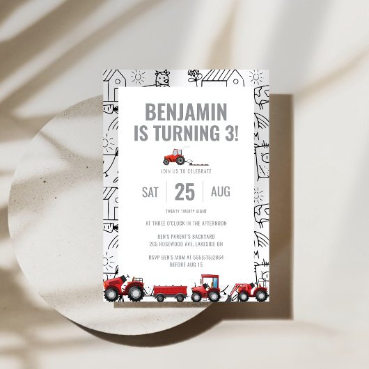 Farm Tractors Thema Geburtstag Einladung