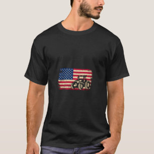 Farm Tractors Vintag America Flag Patriotic Farmi T-Shirt