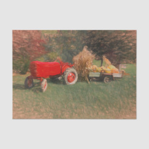 Farm Traktor Red Country Autumn Pumpkins Sketch Seidenpapier