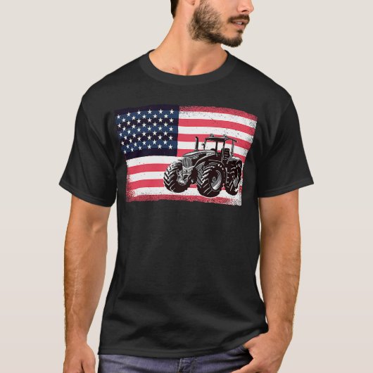 Farm Truck Driver Tractors USA Flag Fahne T-Shirt (Vorderseite)